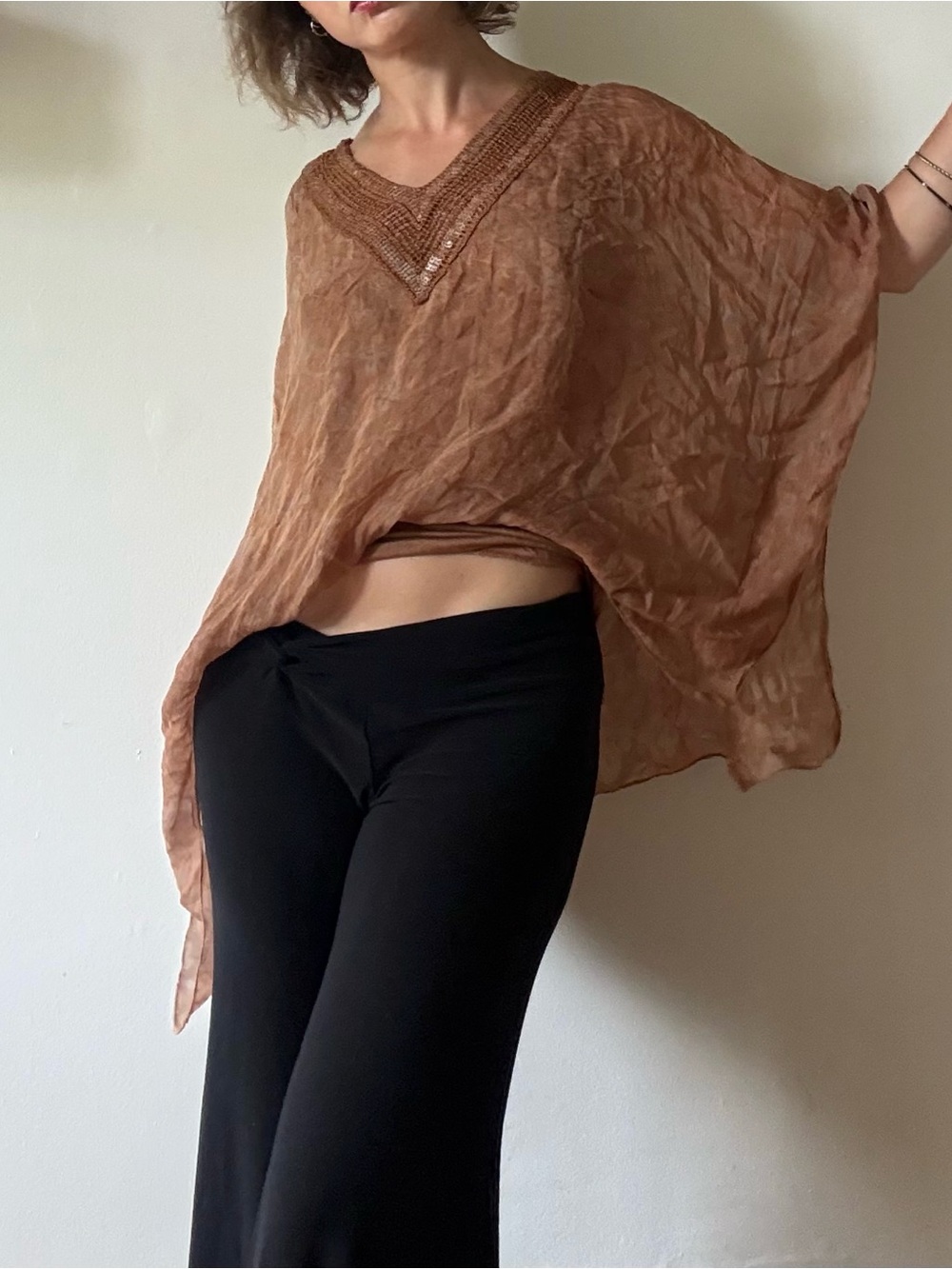 Vintage silk sequin poncho top — Made in Italy